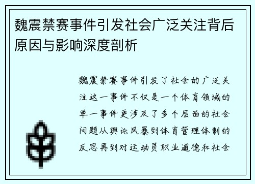魏震禁赛事件引发社会广泛关注背后原因与影响深度剖析